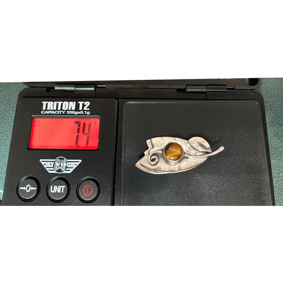 Gardella Sterling Tiger’s Eye Leaf Brooch - Picture 9 of 10